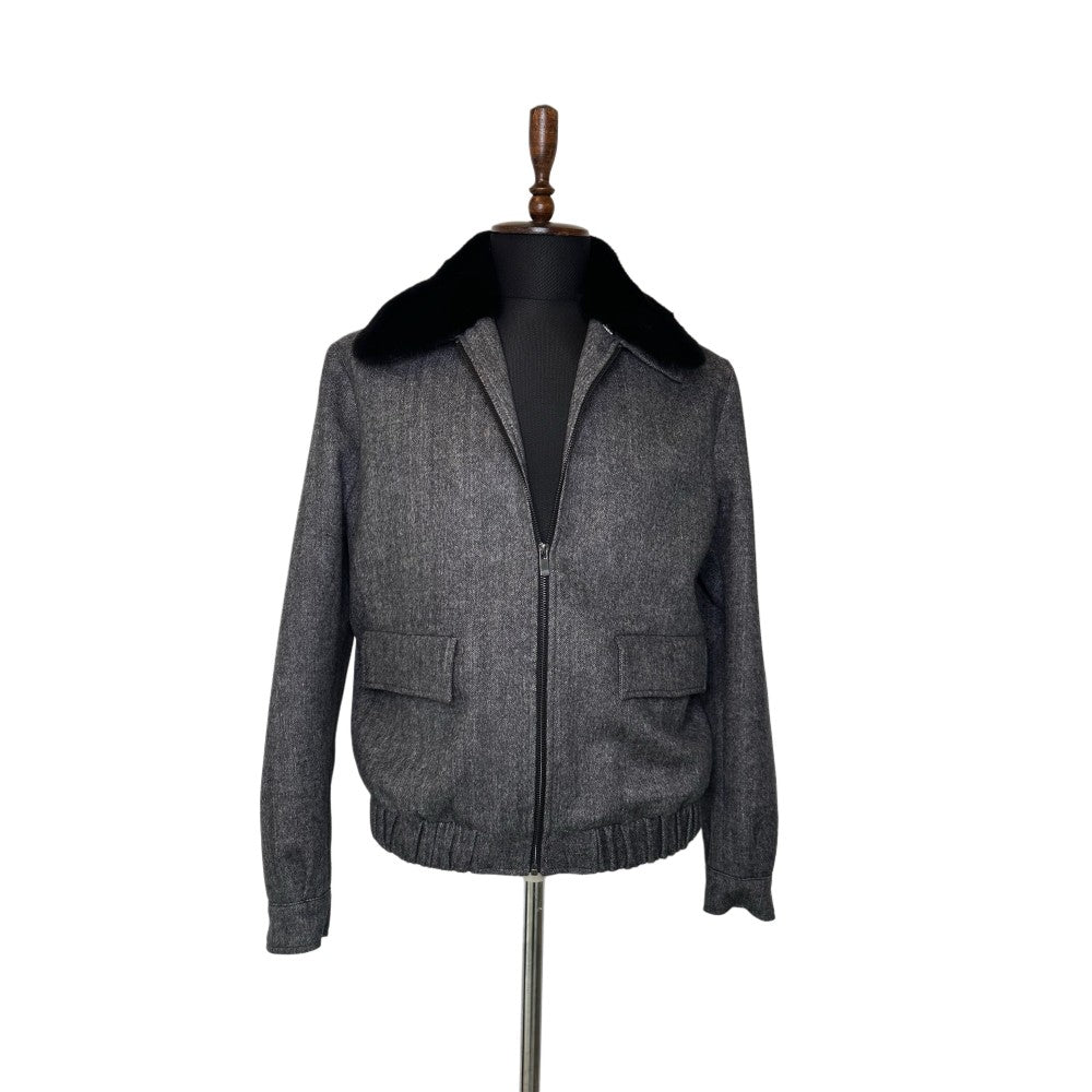 Grey Cashmere Jacket with Mink Collar