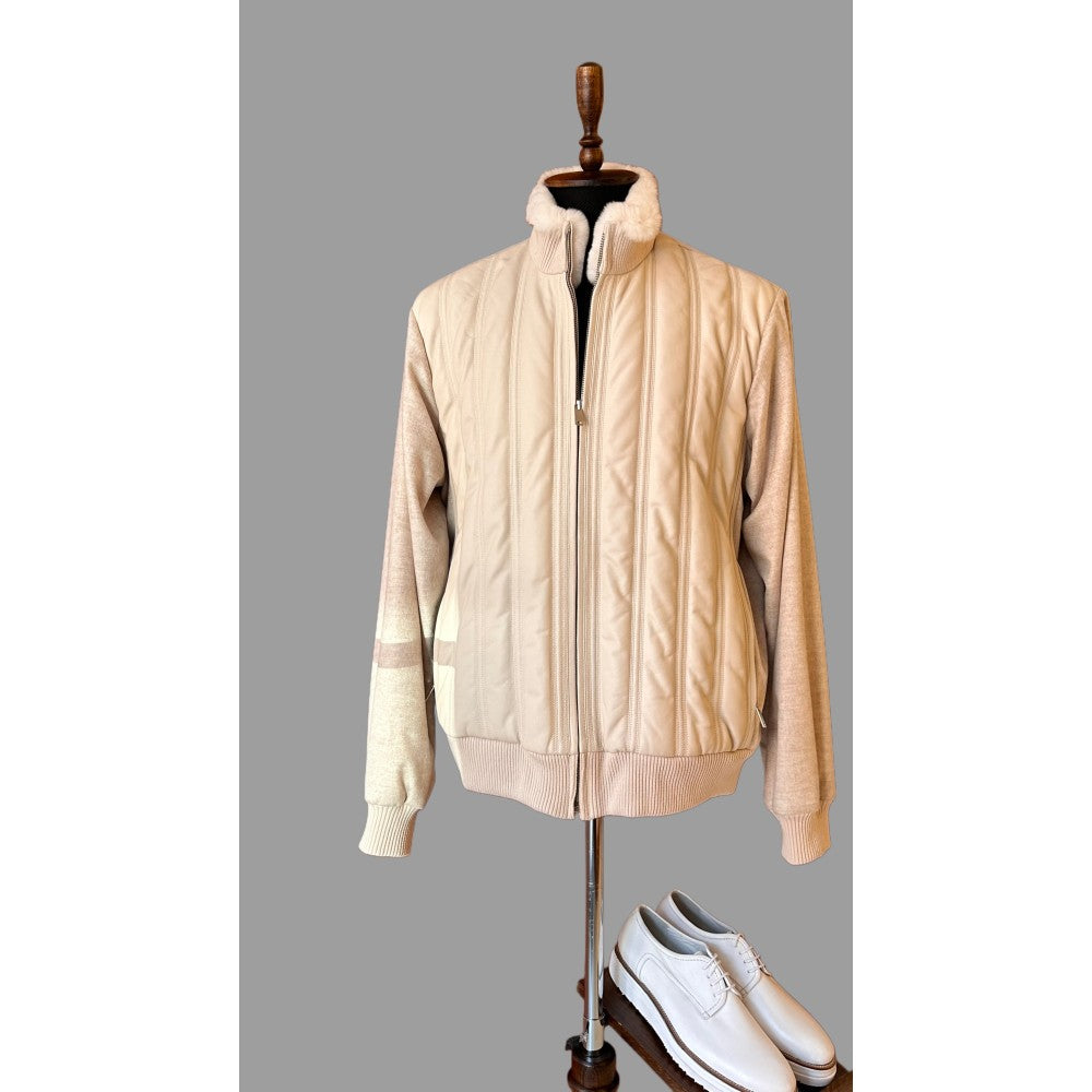 White Cashmere Leather Jacket Winter Elegance
