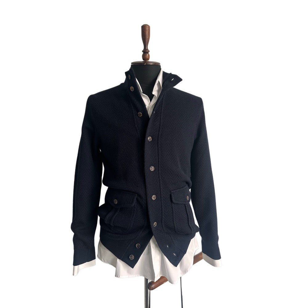 Navy Blue Wool Cardigan Soft Shine