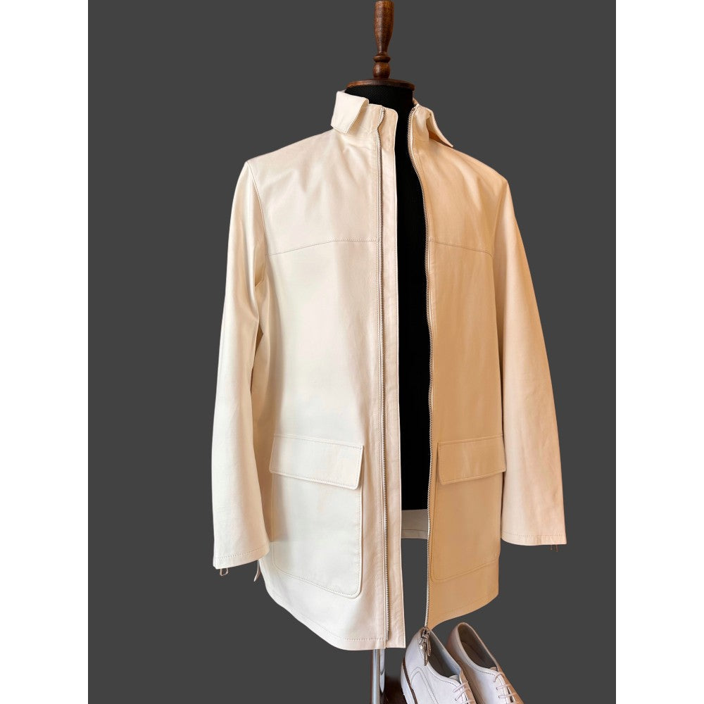 White Leather Jacket Optical Statement