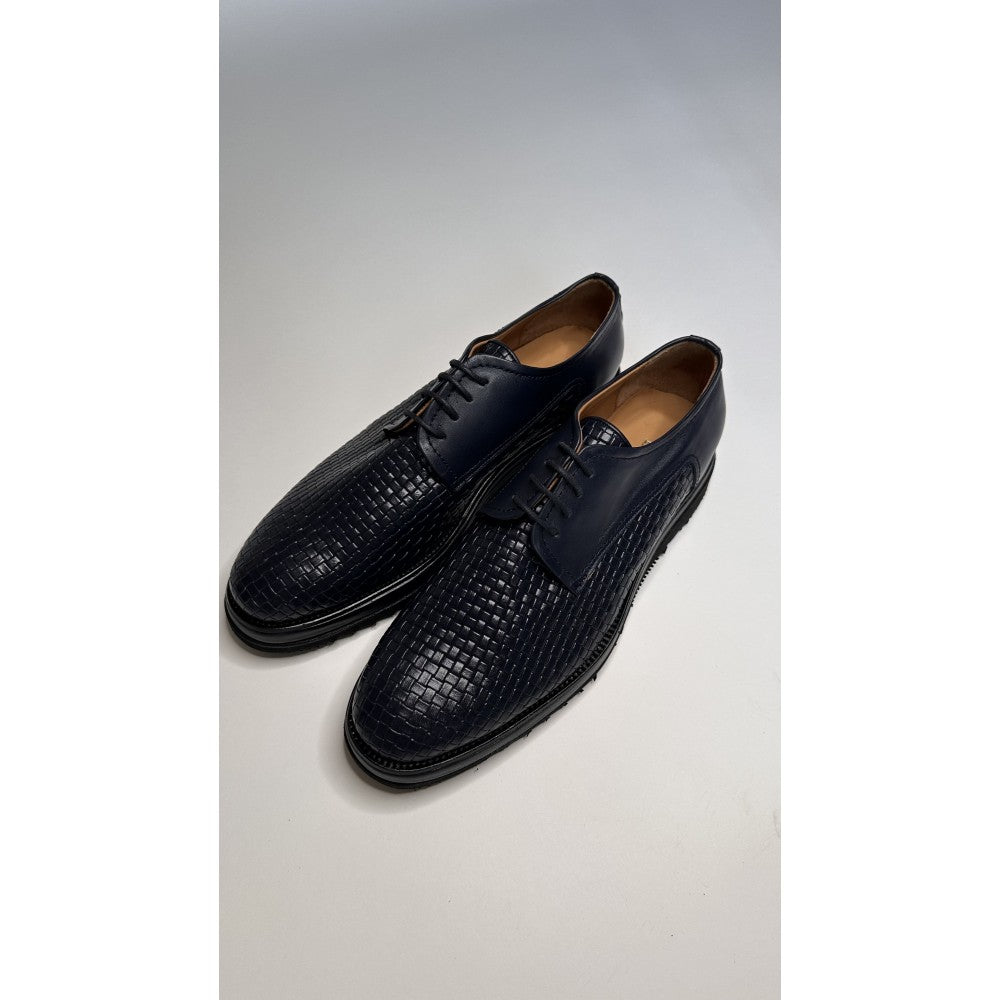 Navy Blue Leather Shoes Handmade Comfort
