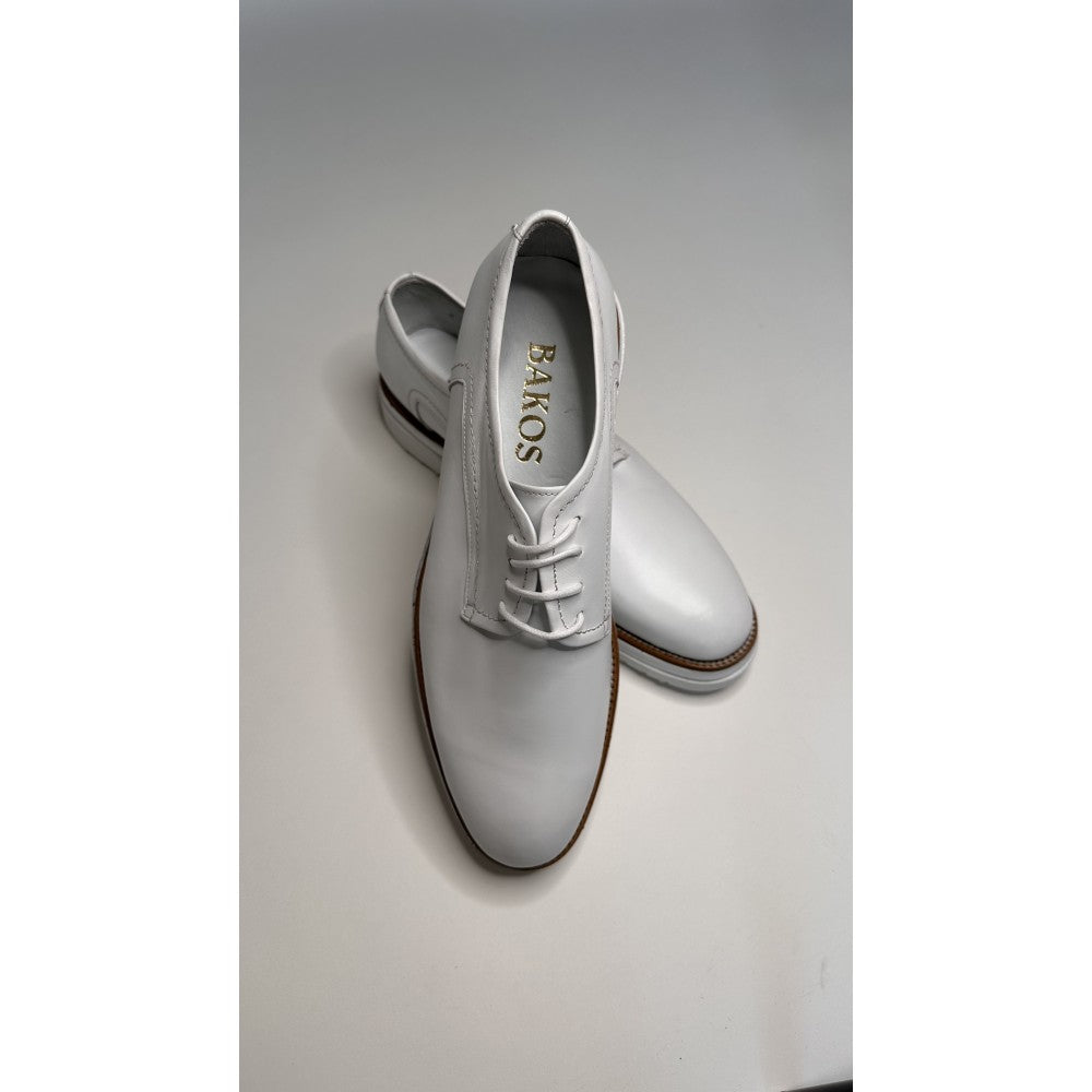 Pantofi albi din piele lucrați manual, confortabili